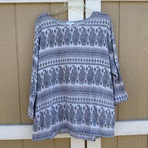 Pure J. Jill 3/4 Sleeve Blouse Women’s Size Large Blue Boho Paisley Hemp Cotton